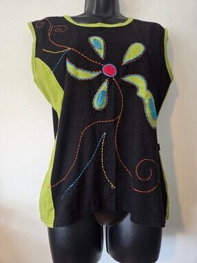 Vibrant Leopards & Roses Black Tee with Embroidery